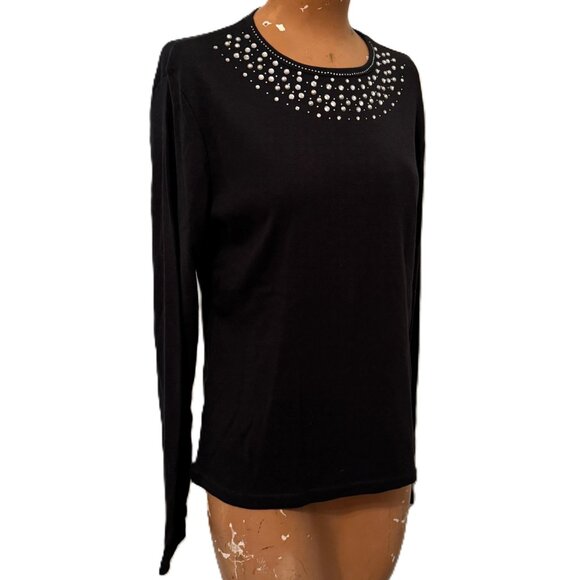 New York & Co Y2K Top NWT Women Large Black Party Glam Party Rhinestone Holiday - Picture 4 of 8
